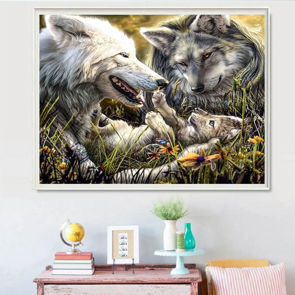 

Needlework Diy Embroidery Wolf Family Painting Cross Stitch Full Diamond Mosaic Home Decoration