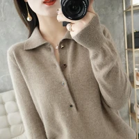 cashmere sweater women 2021 winter new 100 wool turn down collar sweater casual knitwear plus size solid color loose ladies top