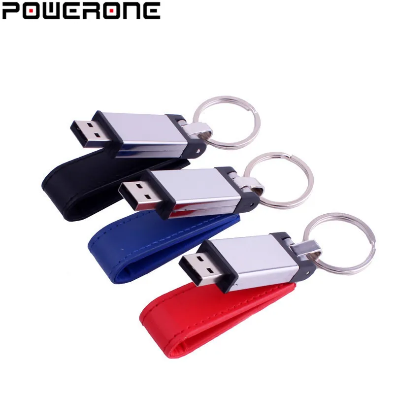 POWERONE оптовая продажа 3 цвета металлический кожаный брелок флеш-накопитель usb 64 ГБ