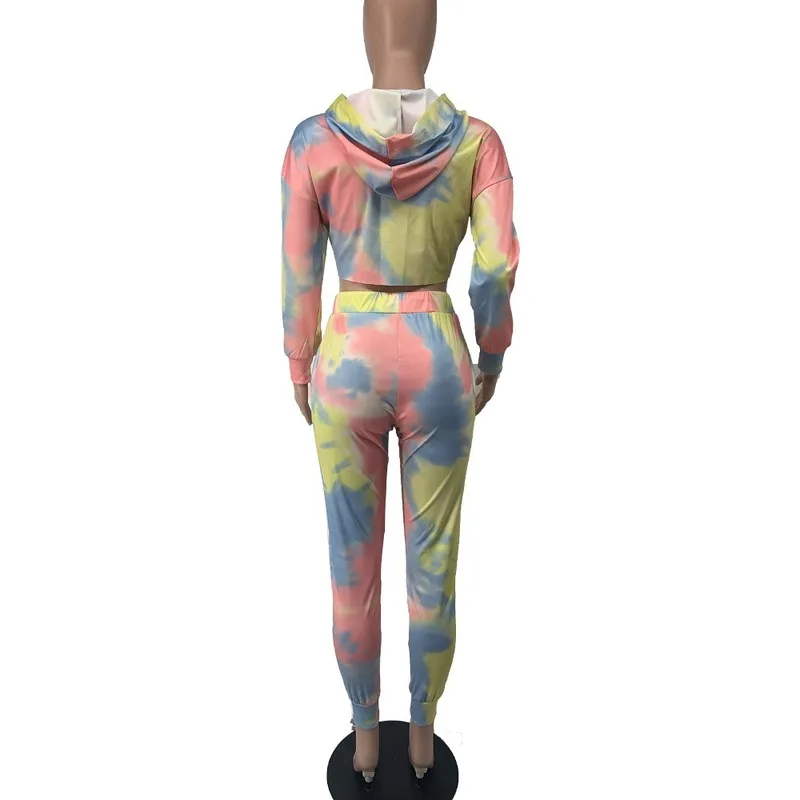 

Tie-dye Hooded Sports Style Suit Two-piece Long-sleeved Loose Sweater Women Joggers Suit Sets Two Piece Set Top and Pants
