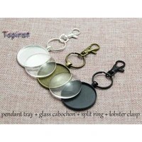 10pcslot key chain keyring pendant tray setting 38mm blank baseclear glass cabochons25mm split key ringlobster clasps
