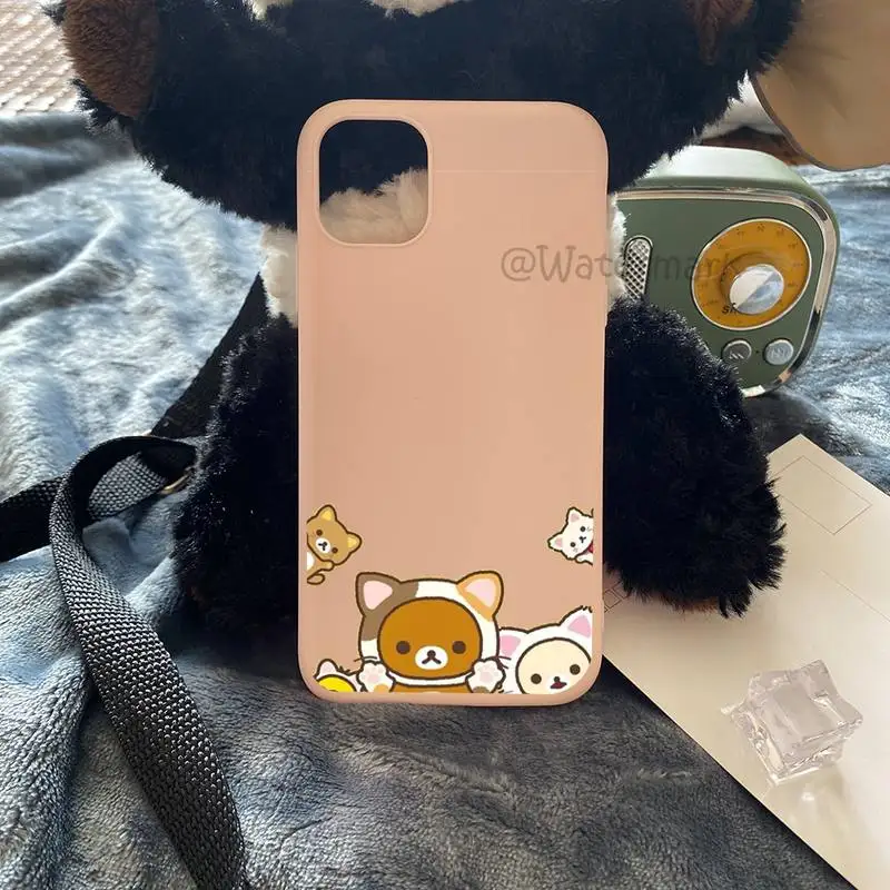 Чехол Rilakkuma для телефона IPhone 11 12 13 Pro Max Mini Xs Xr X 8 7 6s 6 Plus розовый конфетных цветов