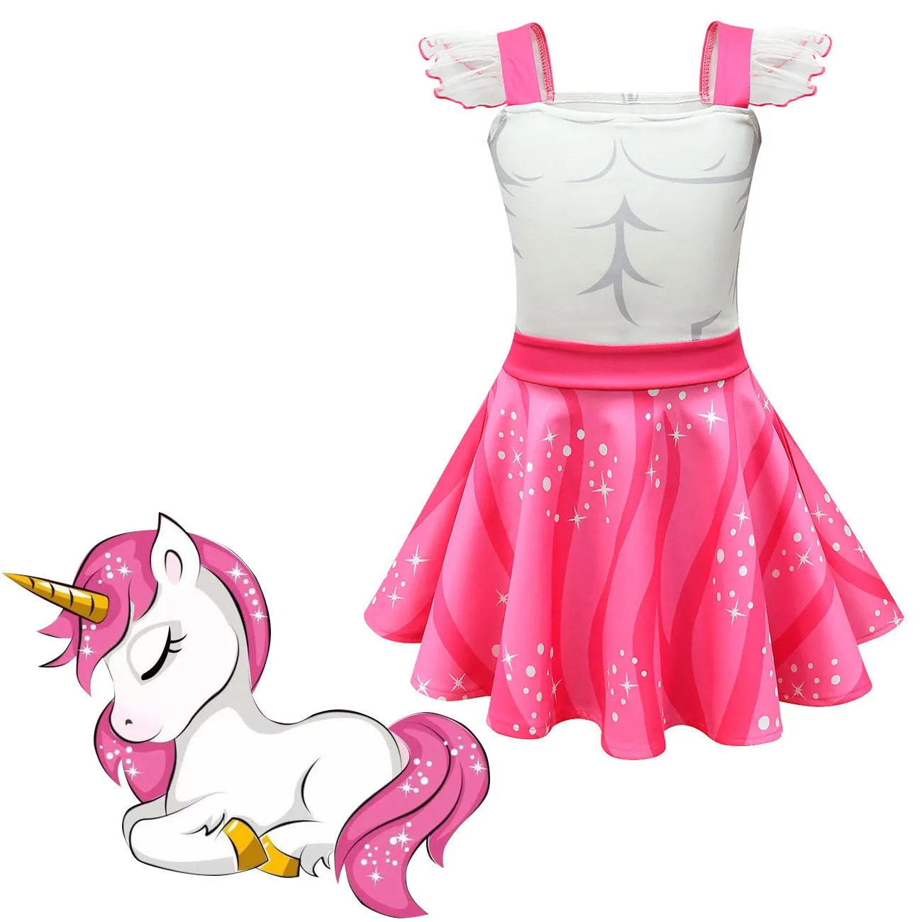 

Одежда для девочек, новинка 2021, летние платья принцессы, детское платье с летающим рукавом, вечерние платья с единорогом для девочек, детска...