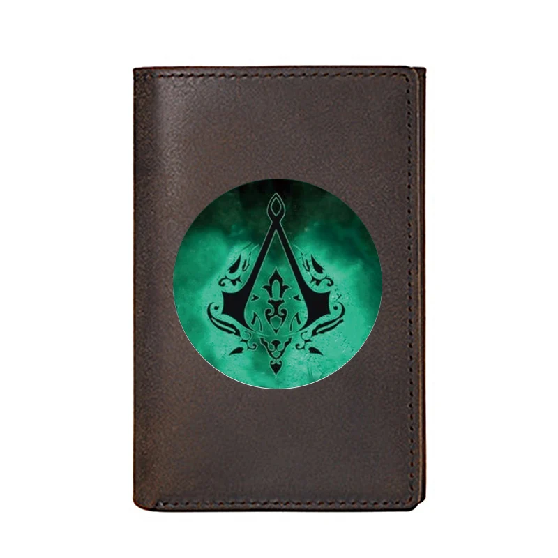 

Personality Genuine Leather Men Wallet Three Fold High Quality Assassin Symbol Business Card Holders Male Purses