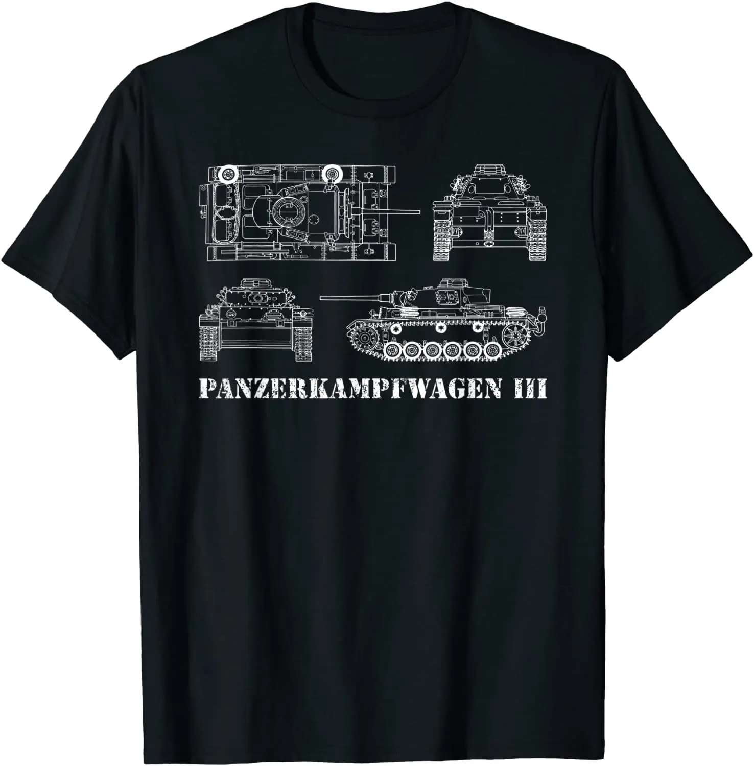 

Panzer III Tank Tshirt Gift German Blueprint WW2 Men T-Shirts Short Casual 100% Cotton Shirts