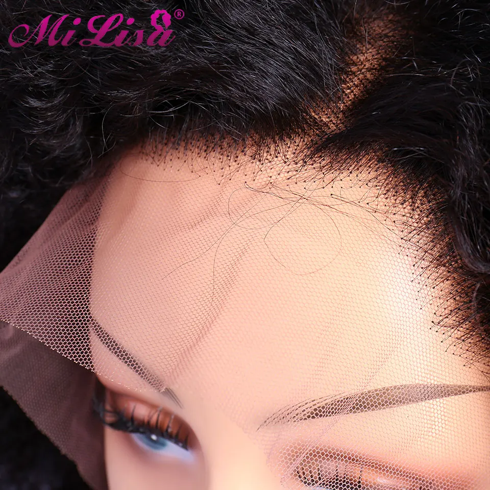 8- 26 Inch Kinky Curly Wigs Nature Color Pre Plucked With Baby Hair Mi Lisa Remy Peruvian Wig Glueless Lace Front Human | Шиньоны и