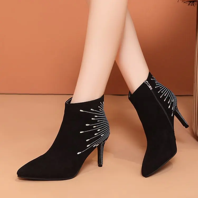 

Boots Women 2021 New Rhinestone Stiletto High Heels Sexy Luxury Design Women's Ankle Boots Fashion Thin Heel Ladies Pumps