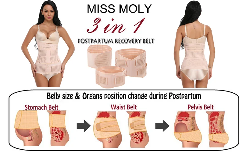 Miss Moly 3в1 послеродовой пояс для похудения для послеродовых женщин восстановление тела Корректирующее белье контроль живота бандаж Воздухопроницаемый корсет