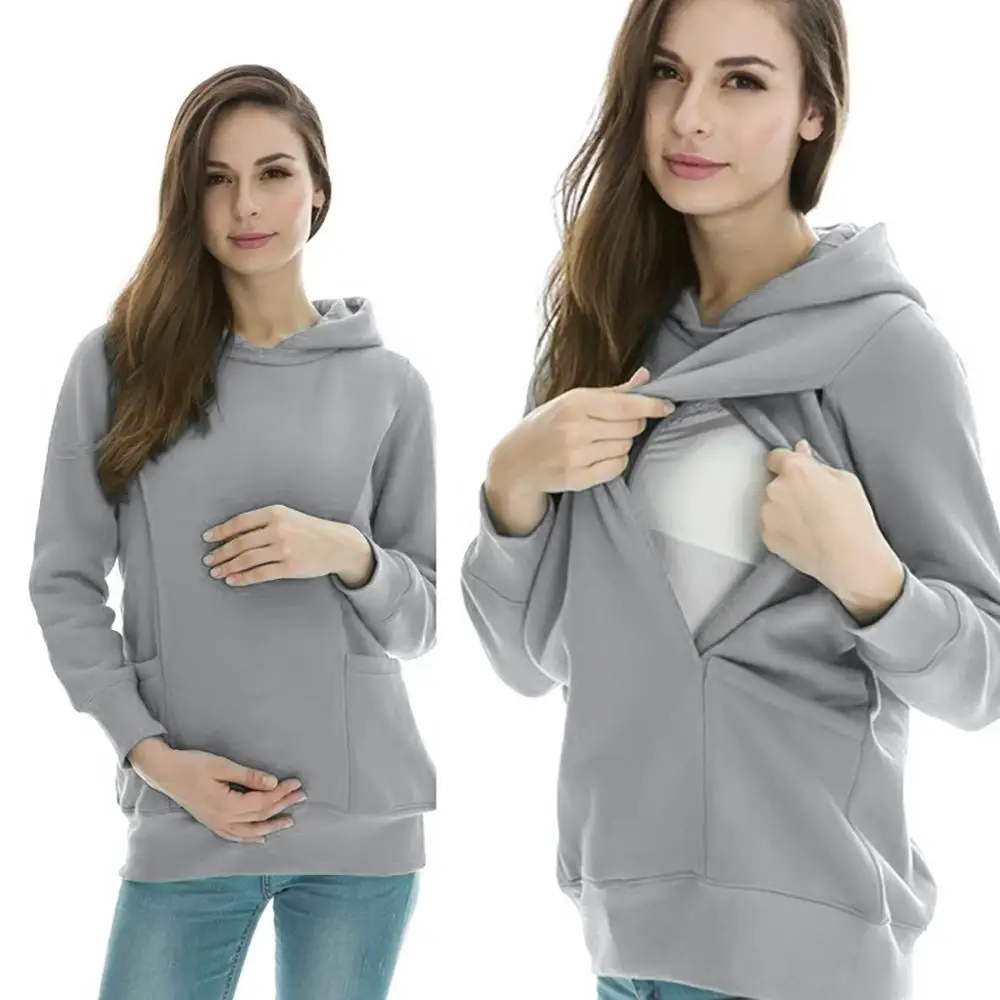 Платья для беременных Одежда топы с капюшоном и длинными рукавами кормления