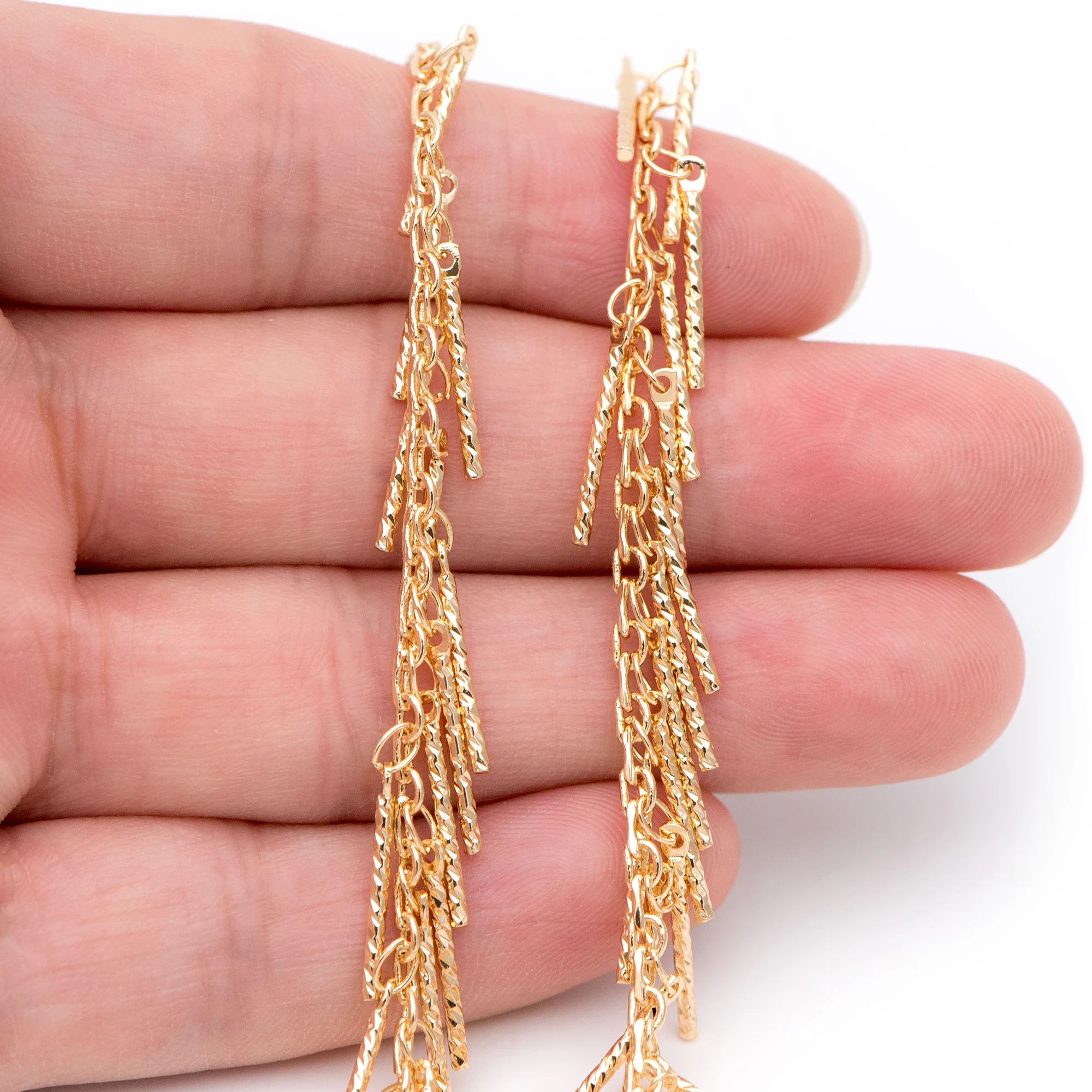 Gold Plated Brass Beaded Chains Link Chain with 15mm Stick Bar Beads Jewelry Craft Wholesale (#LK-194)/ 1 Meter=3.3 Ft | Украшения и