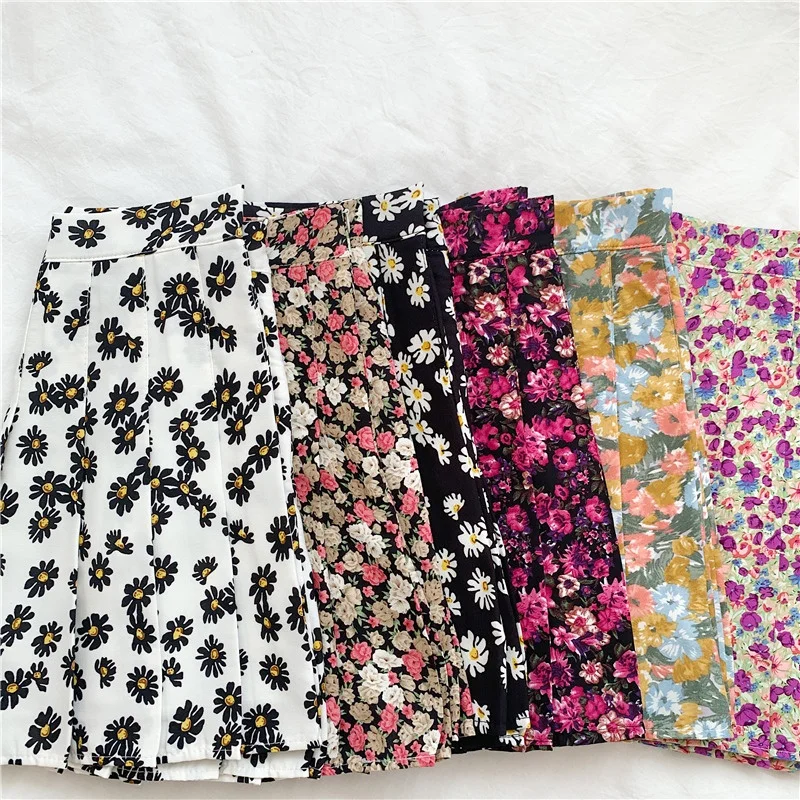

Floral Women's Short Skirt 2020 Summer New Daisy High Waist Female Wild Student A Word Pleated Style Type Fresh And Sweet