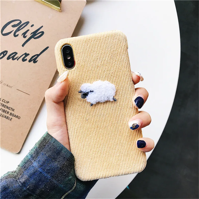 Sheep Зимний тканевый чехол для телефона для iPhone 11 Pro 6 6S 7 8 Plus чехол милый жираф кролик плюшевый чехол для iPhone X XR XS MAX чехол - Цвет: Sheep