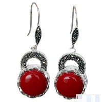 bridal jewelry free shipping hot sellnoble and elegant 925 sterling silver jewelry red coral marcasite earrings