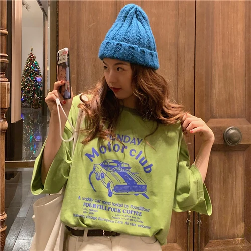 Женская футболка с короткими рукавами Повседневная Свободная Базовая