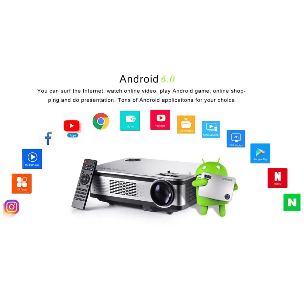 Android Version CRENOVA Android проектор 4500 люмен Android 6,1 OS домашний кинотеатр видео проектор только базовая версия в продаже сейчас - Цвет: Android Version