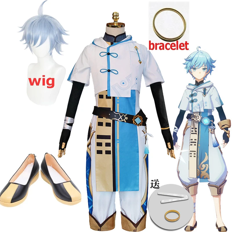 

Game Genshin Impact Chongyun Cosplay Costume Anime Chong Yun Cosplay Shoes Blue Wig Prop For Men Women Halloween Party