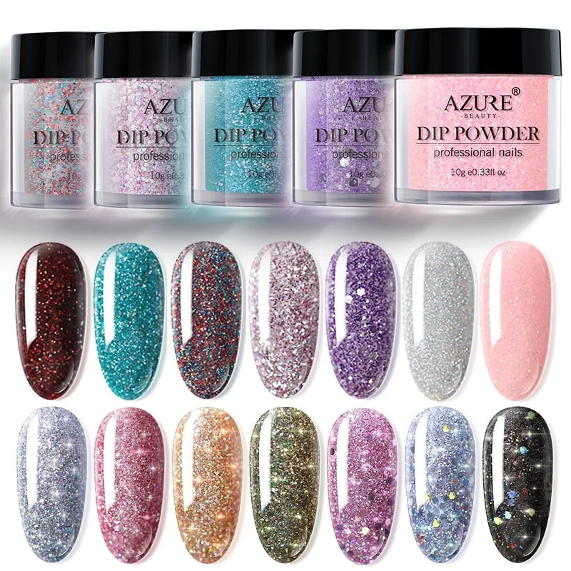 Лазурная красота градиентный цвет погружающийся порошок дизайн ногтей