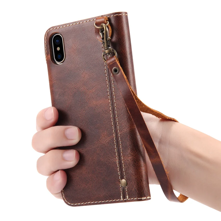 Чехол кошелек из натуральной кожи для iPhone Xs Max Ретро винтажный книжка XR X чехол