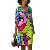 dresses summer woman 2021 plus size loose casual graffiti printed v neck floral print summer half sleeve dress
