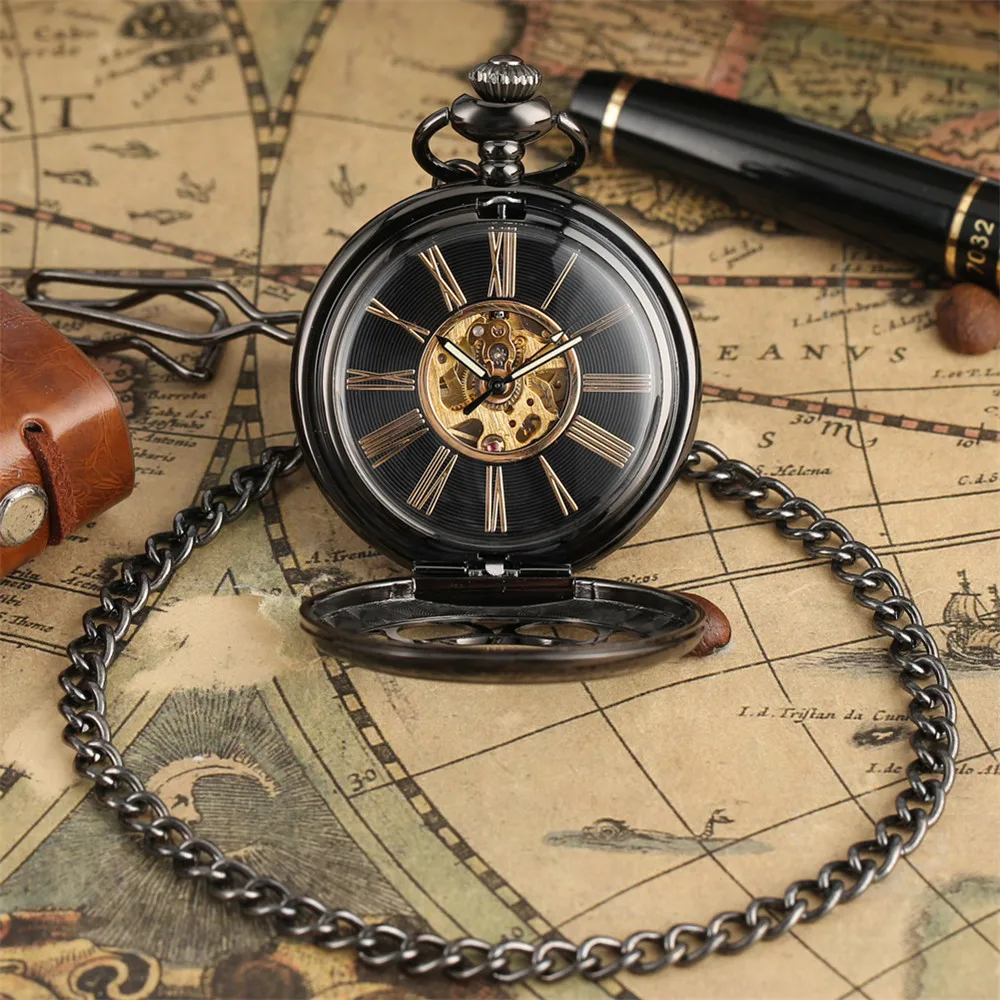 Gold Roman Numerals Automatic Mechanical Pocket Watch Hollow Pumpkin Flower Cover Self Winding Retro Pocket Timepiece reloj