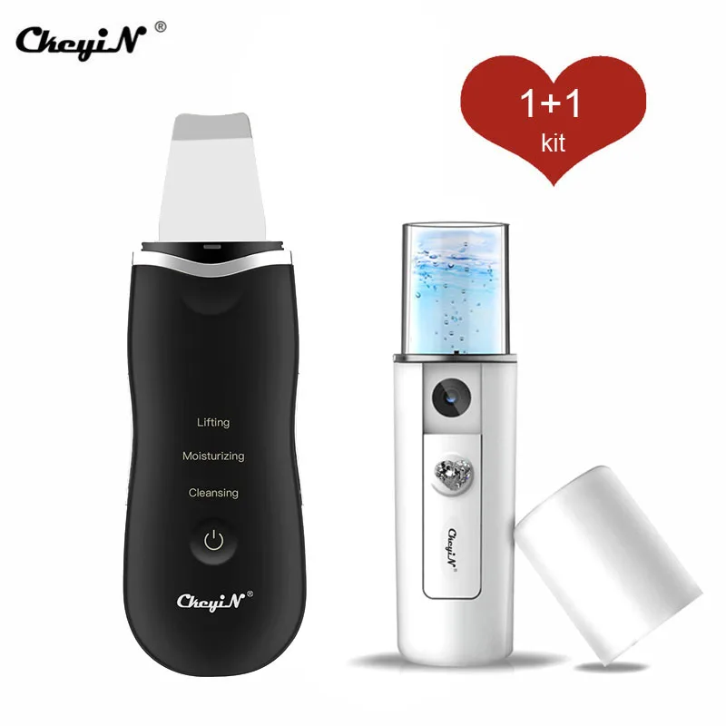 

CkeyiN Ultrasonic Face Scrubber Peeling Facial Cleaning Machine Remove Blackhead Wrinkle Spot + SPA Nano Mist Steamer Sprayer
