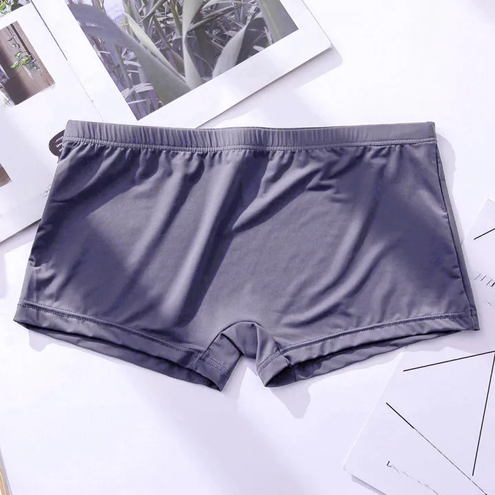 Men Ice Silk Boxer Shorts Underwear Transparent Boxer Breathable Solid Color Male Ultra Thin Quick Drying Swimwear Beachwear