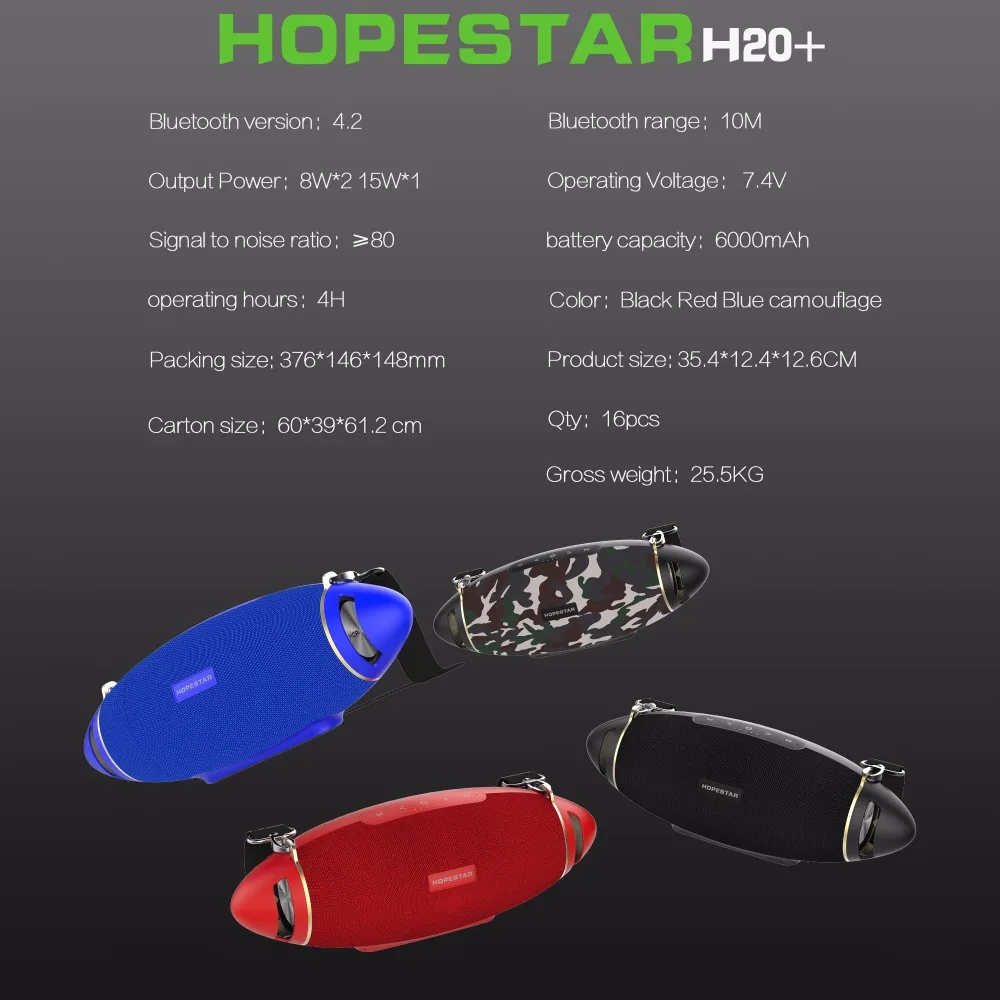 Оригинальная Bluetooth Колонка HOPESTAR H20 + для регби беспроводная Портативная колонка USB