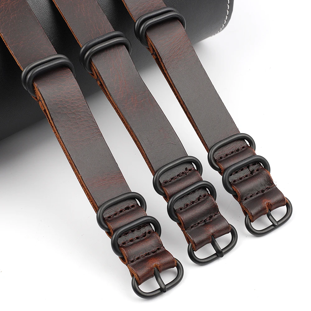 Onthelevel Leather Long Strap 20mm 22mm Long Watch Band Black Buckle Burst Crack Pattern Handmade Watch Accessories #D