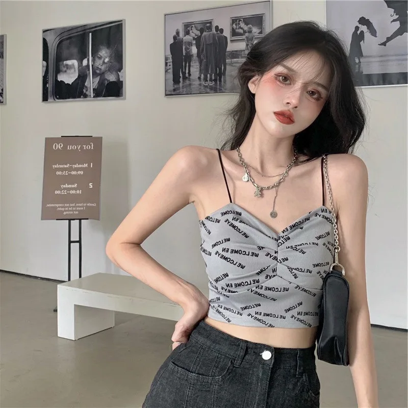 

Майка женская черная трикотажная с V-образным вырезом и надписью