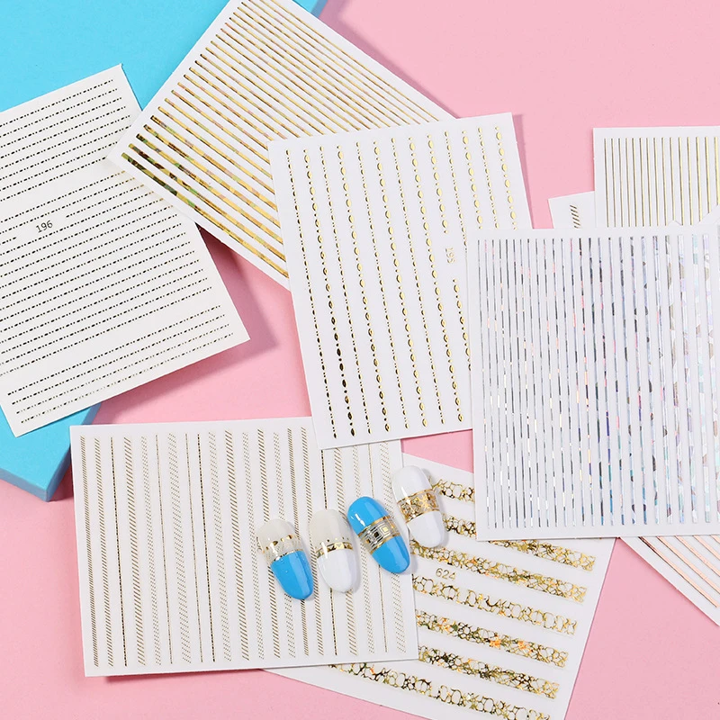 Стикер для ногтей s 3D самоклеящаяся полосатая форма смешанные узоры переводные