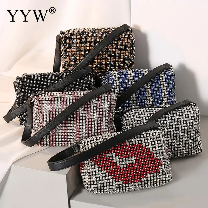 

Faux Diamonds Shoulder Armpit Bag Women Ladies Evening Bags Party Purses Handbags Female Designer Handbag Classic Boxy Shape
