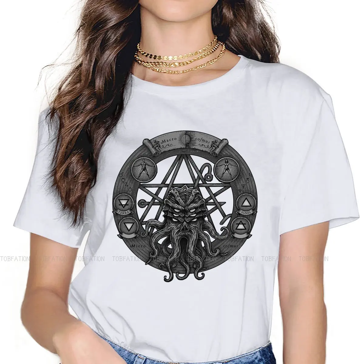 

Футболка с пентаграммой для девочек, футболки с художественной культурой серии Cthulhu, модная женская футболка, хлопковая летняя футболка бол...