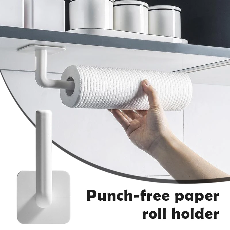 

Kitchen Self-adhesive Accessories Under Cabinet Paper Roll Rack Towel Holder Tissue Hanger Storage Rack 1pcs part