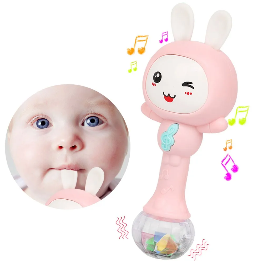 

Baby Musical Rattle and Teethers, Sing Rabbit Baby Toy with 6 Classic Songs and Light for Toddlers Infant