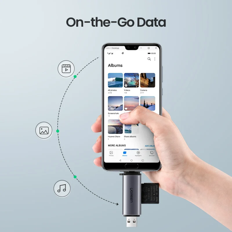 Кардридер Ugreen устройство считывания карт памяти USB Type C дo SD Micro TF OTG для ПК ноутбука