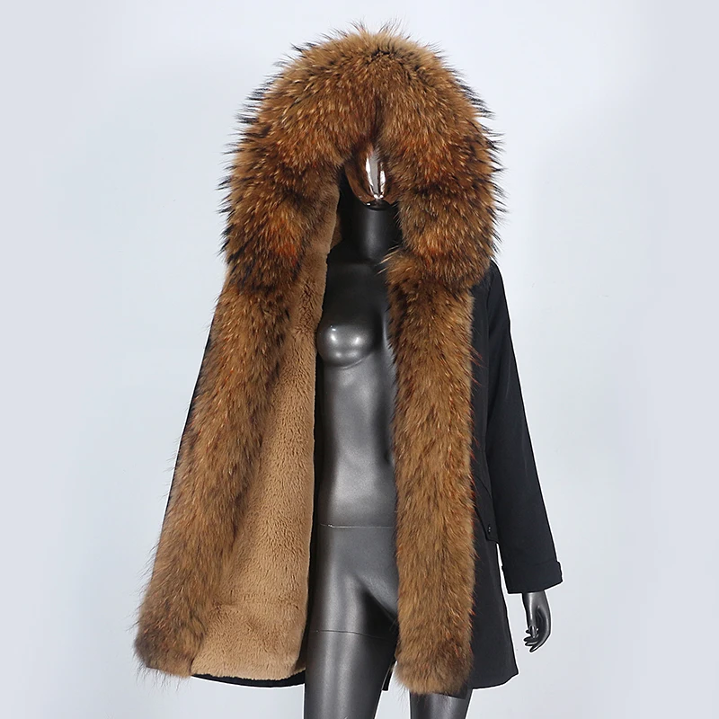 Женская парка со съемным мехом с капюшоном и воротником из меха енота