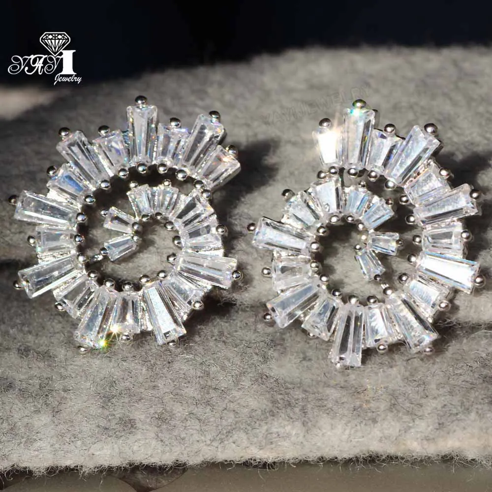 

YaYI Jewelry Fashion Princess Cut White Natural Cubic Zirconia Silver Color Wedding Party Lover Wear Ear Stud Precious Earrings