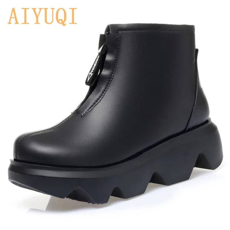 

AIYUQI Women Winter Shoes Boot Platform 2021 New Genuine Leather Women Martin Boots Fashion Natural Wool Warm Women Ankle Boots