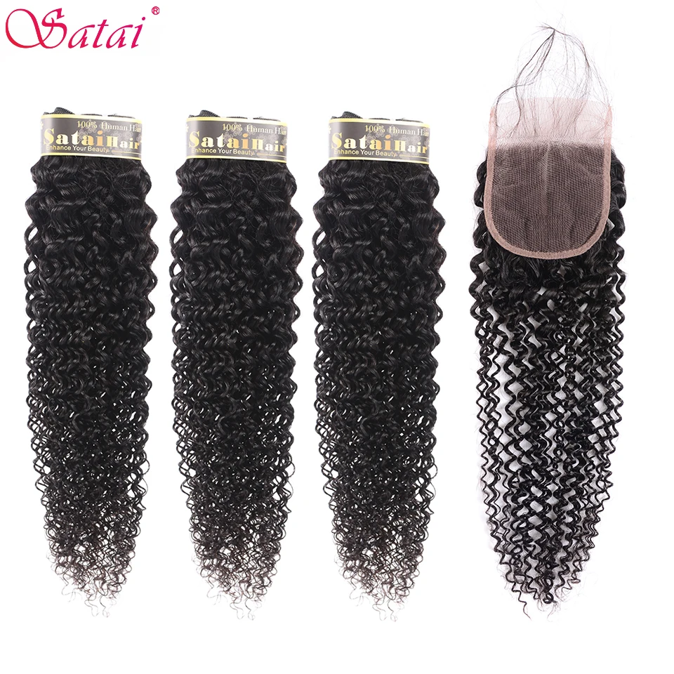 Satai кудрявые перуанские вьющиеся волосы 3 пряди с закрытием натуральный цвет