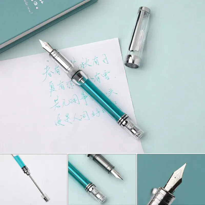 

Transparent Vacuum Negative pressure Fountain Pen EF/F Nib 0.38/0.5mm Ink Pen Business Gift 19QA
