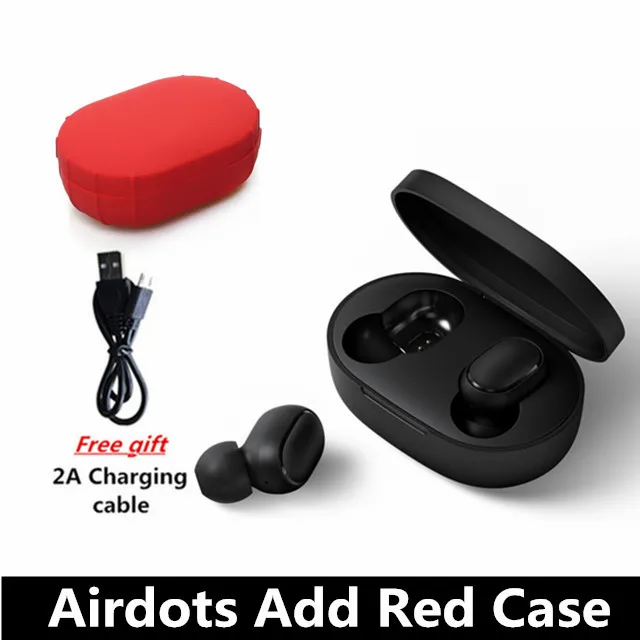 add red cable Оригинальные беспроводные наушники Xiaomi Redmi Airdots True, голосовое управление, Bluetooth 5,0, шумоподавление, управление краном, зарядная коробка, вкладыши - Цвет: add red cable