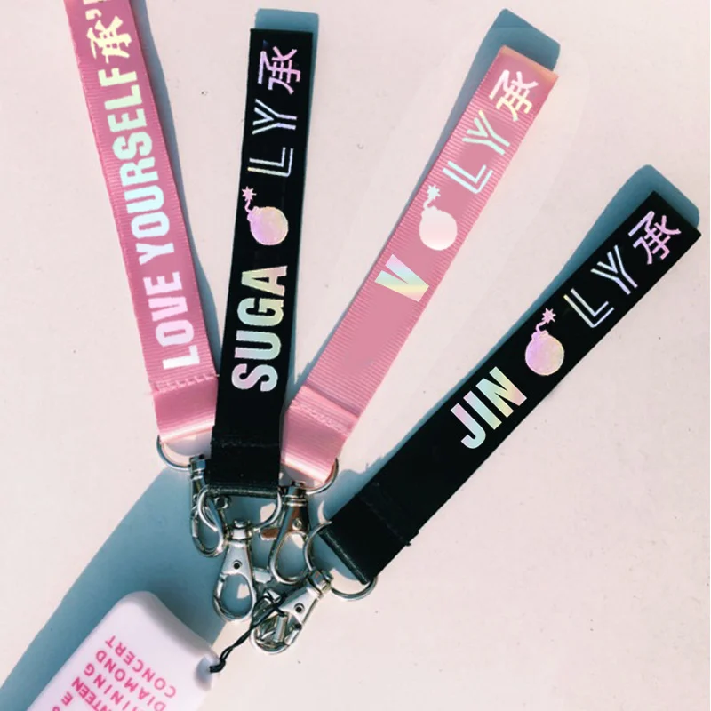 

KPOP Keychain Laser Lanyard Bangtan Boys Love Yourself Key Chains Kook V SUGA JIMIN JHOPE RM Key Ring Accessory