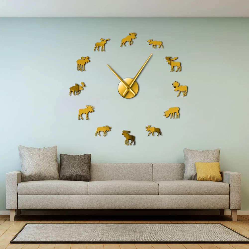 Wildlife Moose DIY Giant Wall Clock Silhouette Decorative Frameless Watch Modern Nature Animal Art Hunting | Дом и сад
