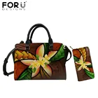 Женская кожаная сумочка и кошелек FORUDESIGNS, полинезийская племенная Плюмерия с цветочным принтом, повседневные большие сумки с верхней ручкой, женские сумки-тоуты