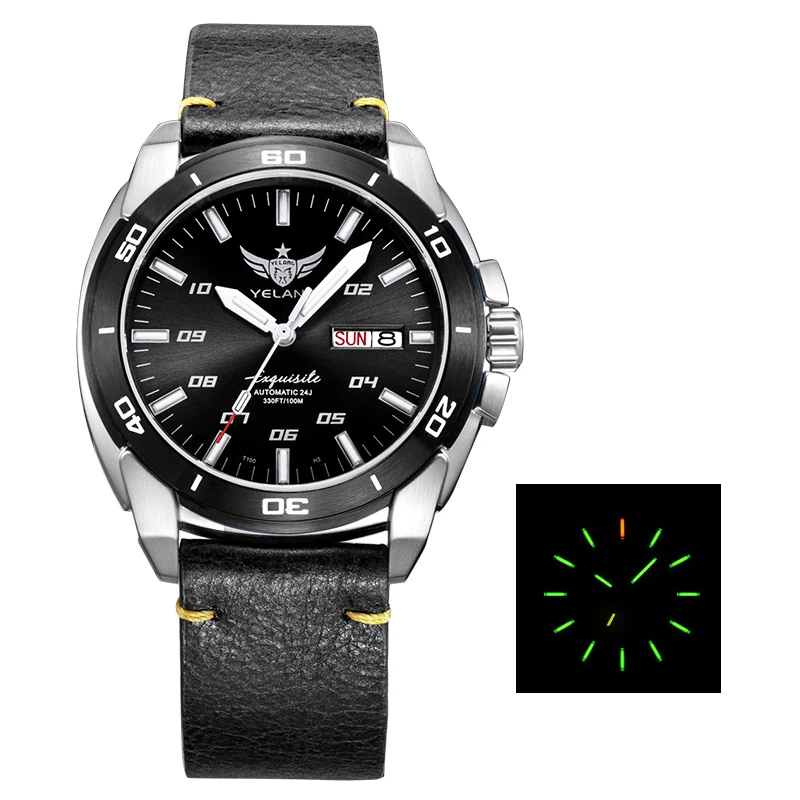 leather band green Мужские часы T100 Тритий, часы мужские Yelang автоматические meachnical H3 наручные водонепроницаемые мужские спортивные наручные часы relogio masculino V1020 - Цвет: leather band green
