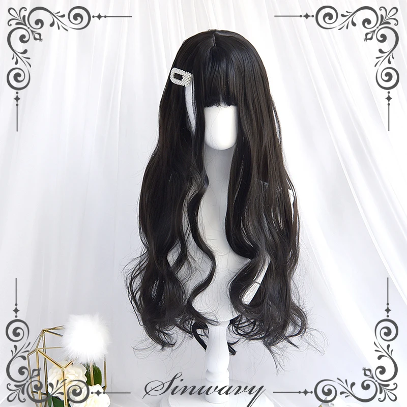 

Air bangs fluffy long curly hair natural micro roll lolita universal wig