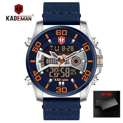 leather 1 KADEMAN спортивные цифровые часы с двойным дисплеем Мужские кварцевые часы Лидирующий бренд водонепроницаемые армейские военные полностью Стальные наручные часы Relogio - Цвет: leather 1