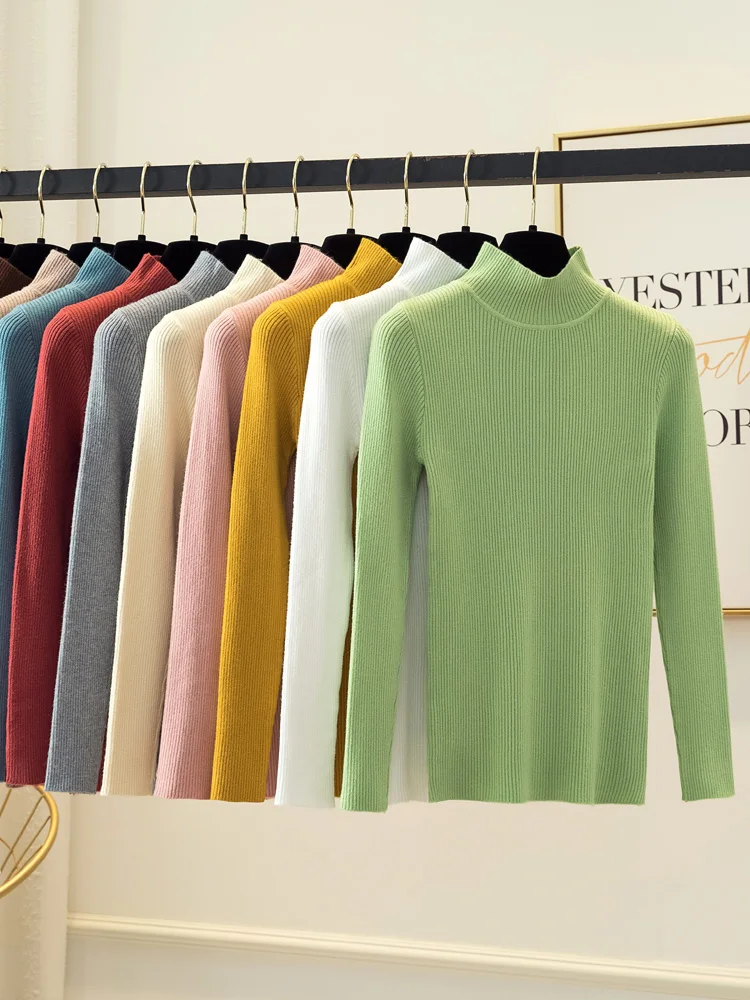 

14 colors 2021 Spring Summer women long sleeve turtleneck Tight stretch pull sweaters office pullover korean clothes clothing