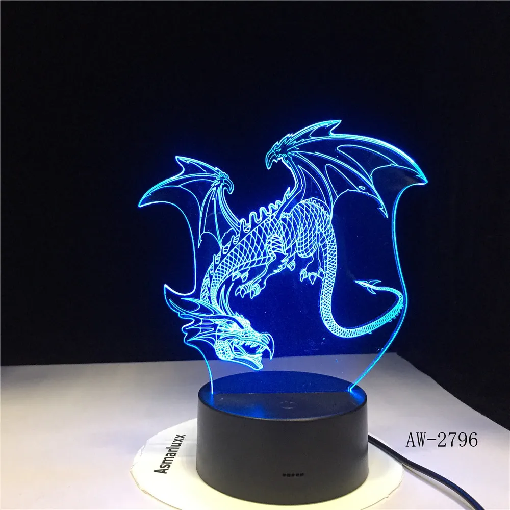 3D светодиодный ночсветильник с летающим драконом 7 цветов сменный стол