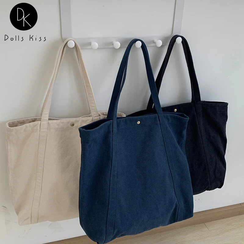 

Female Canvas Shopping Bag Women Spring and Summer Simple Handbag Groceries Shoulder Bag Eco-Friendly Casual Totes for Ladies